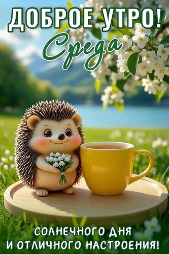 Открытка ДОБРОЕ УТРО! СРЕДА. СОЛНЕЧНОГО ДНЯ И ОТЛИЧНОГО НАСТРОЕНИЯ!