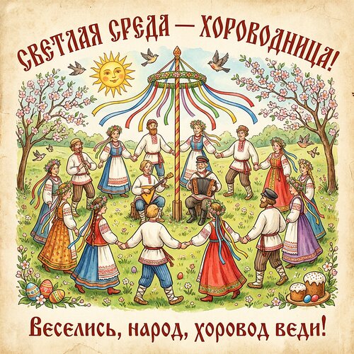 Открытка Светлая среда-хороводница. Веселись, народ, хоровод веди