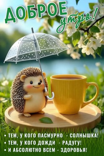 Открытка ДОБРОЕ УТРО! ТЕМ, У КОГО ПАСМУРНО - СОЛНЫШКА! ТЕМ, У КОГО ДОЖДИ - РАДУГУ! И АБСОЛЮТНО ВСЕМ - ЗДОРОВЬ