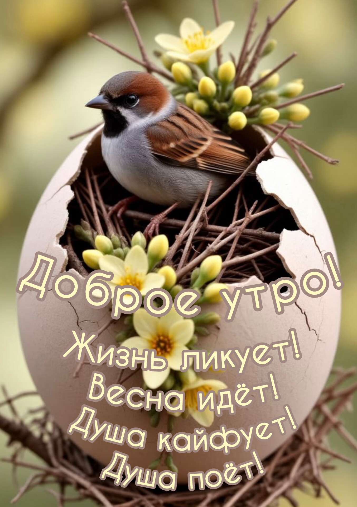 Открытка Доброе утро. Жизнь ликует. Весна идёт. Душа кайфует. Душа поёт.