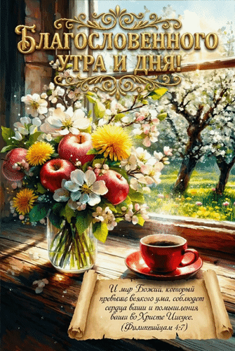 Анимированная открытка Благословенного утра и дня! И мир Божий, который превыше всякого ума, соблюдет сердца ваши и