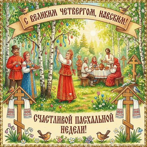 Анимированная открытка Счастливой Пасхальной недели! С Великим Четвергом, Навским!