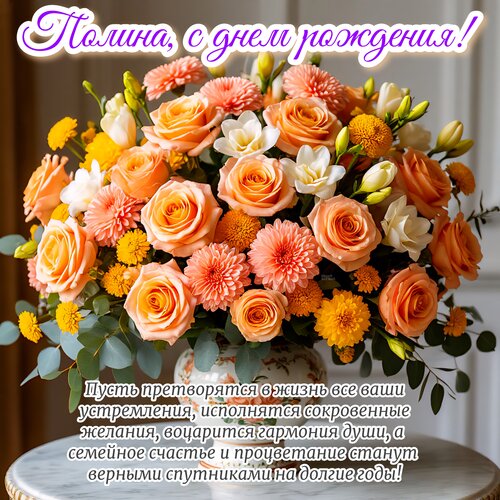 Открытка Полина, с днем рождения!