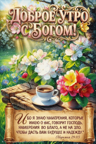 Анимированная открытка Добро утро с Богом! Ибо я знаю намерения, которые имею о вас, говорит Господь, намерения во благо,