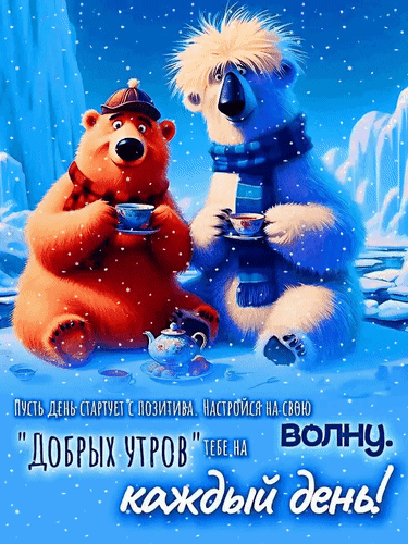 Анимированная открытка Пусть день стартует с позитива. Настройся на свою волну. Добрых утров тебе на каждый день!