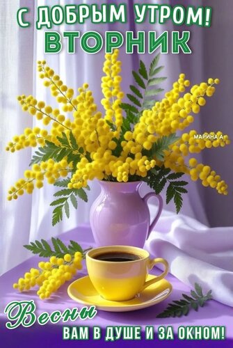 Открытка С ДОБРЫМ УТРОМ! ВТОРНИК. ВЕСНЫ ВАМ В ДУШЕ И ЗА ОКНОМ!