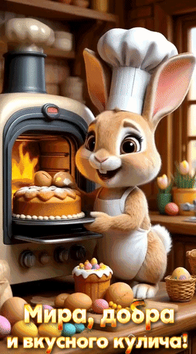 Анимированная открытка Мира, добра и вкусного кулича!