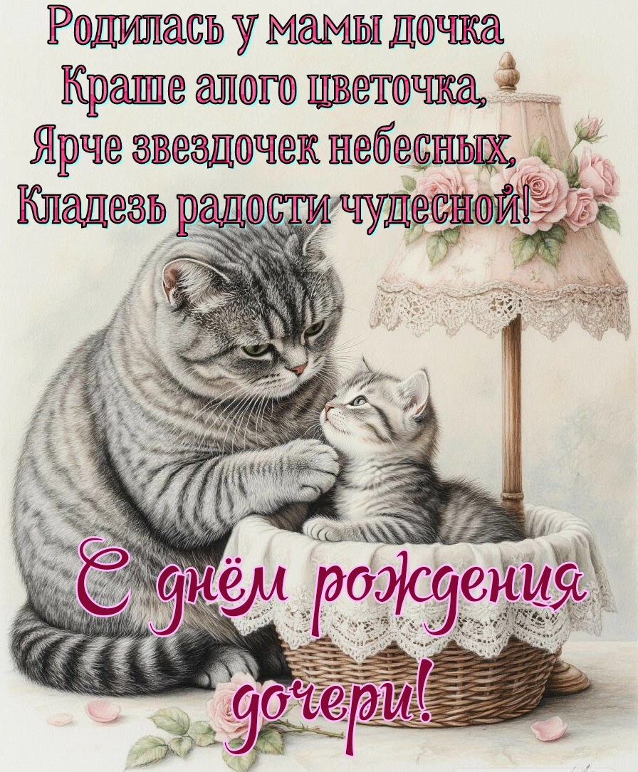 Открытка Родилас у мамы дочка... С днём рождения дочери