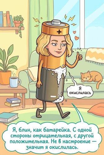 Открытка Я, блин, как батарейка. С одной стороны - отрицательная, с другой - положительная.