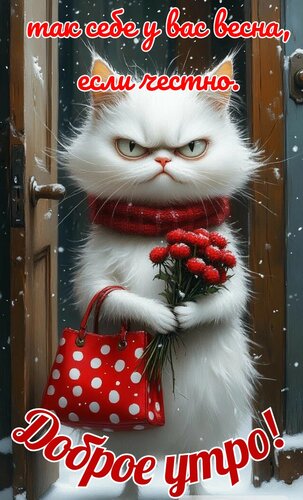 Открытка Так себе у вас весна, если честно. Доброе утро