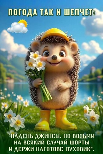 Открытка ПОГОДА ТАК И ШЕПЧЕТ: НАДЕНЬ ДЖИНСЫ, НО ВОЗЬМИ НА ВСЯКИЙ СЛУЧАЙ ШОРТЫ И ДЕРЖИ НАГОТОВЕ ПУХОВИК .