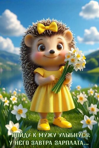 Открытка - ПОЙДУ К МУЖУ УЛЫБНУСЬ, У НЕГО ЗАВТРА ЗАРПЛАТА...