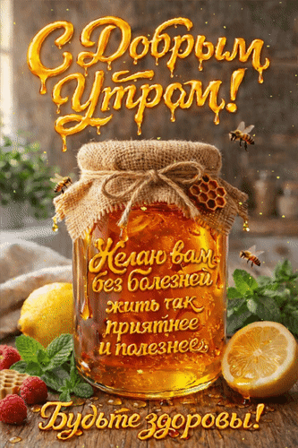 Анимированная открытка С Добрым утром! Будьте здоровы! Желаю вам без болезней, жить так приятнее и полезнее.