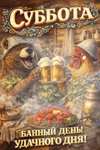 Анимированная открытка Суббота! Банный день! Удачного дня!