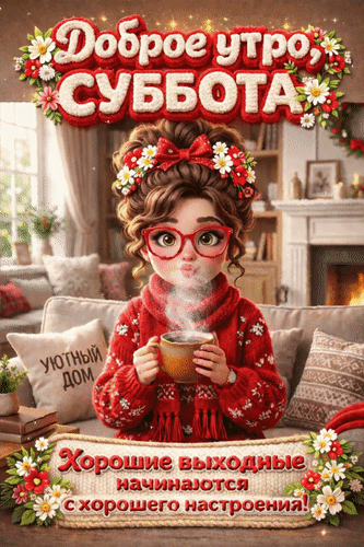 Анимированная открытка Доброе утро, Суббота. Хорошие выходные начинаются с хорошего настроения!