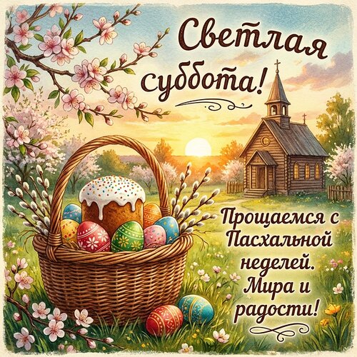 Открытка Светлая суббота, прощаемся с пасхальной неделей, мира и радости
