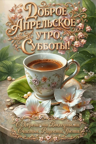 Анимированная открытка Доброе Апрельское утро Субботы! С Хорошими Выходными! Счастья, Радости, Уюта!