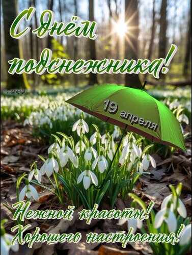 Открытка 19 апреля С днем подснежника!