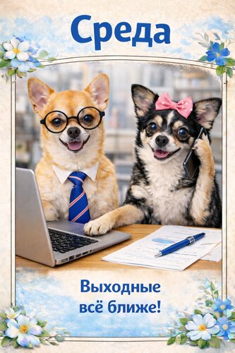 Открытка Среда. Выходные всё ближе.