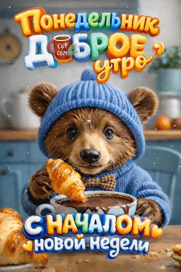 Анимированная открытка Понедельник. Доброе утро. С началом новой недели.