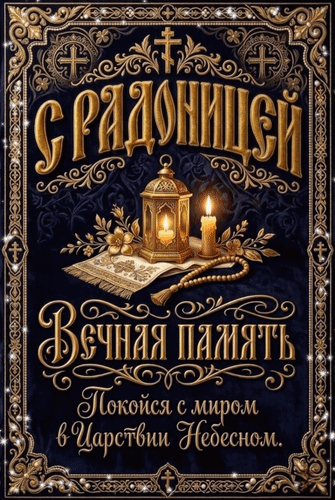 Анимированная открытка С Радоницей. Вечная память. Покойся с миром в Царствии Небесном.