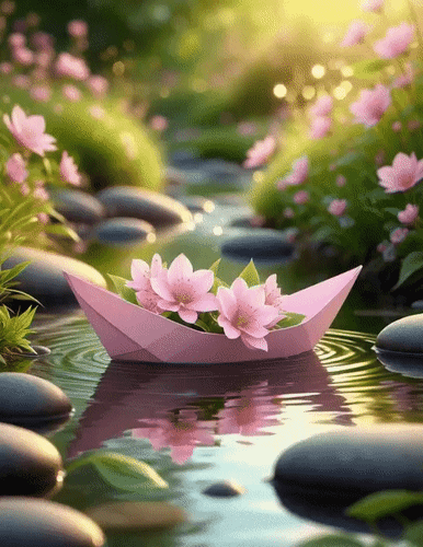 Анимированная открытка Пейзаж. Цветы