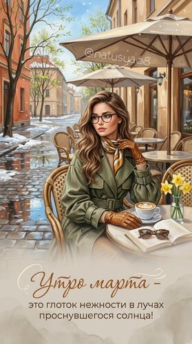 Открытка Утро марта - это глоток нежности в лучах проснувшегося солнца.