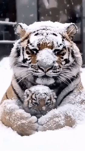 Анимированная открытка Тигры