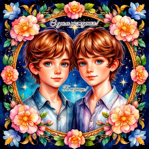 Открытка Близнецы! С днем рождения!