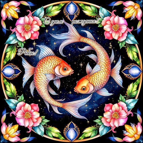 Открытка Рыбы! С днем рождения!