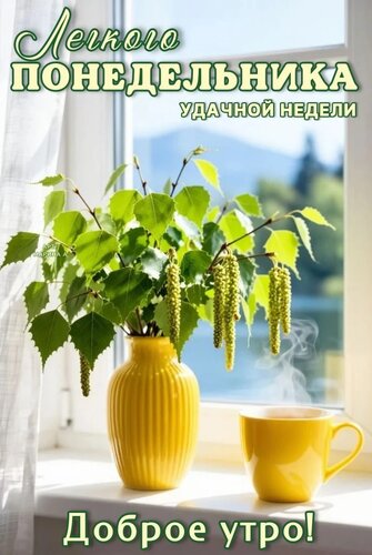 Открытка ЛЕГКОГО ПОНЕДЕЛЬНИКА. УДАЧНОЙ НЕДЕЛИ. ДОБРОЕ УТРО.