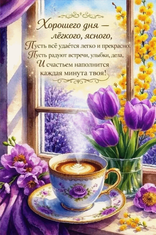 Анимированная открытка Хорошего дня - лёгкого, ясного, пусть всё удается легко и прекрасно. Пусть радуют встречи, улыбки, д