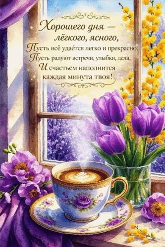Анимированная открытка Хорошего дня - лёгкого, ясного, пусть всё удается легко и прекрасно. Пусть радуют встречи, улыбки...