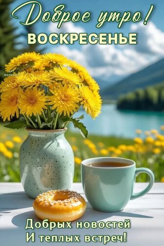 Открытка ДОБРОЕ УТРО! ВОСКРЕСЕНЬЕ. ДОБРЫХ НОВОСТЕЙ И ТЕПЛЫХ ВСТРЕЧ!