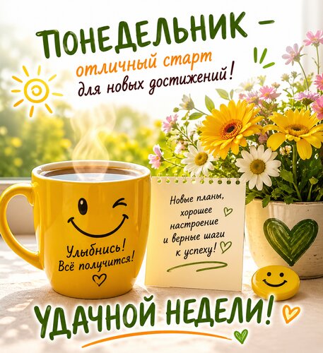 Открытка Понедельник. Удачной недели.