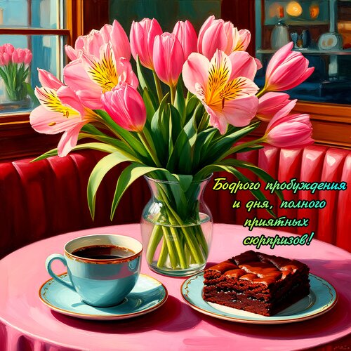 Открытка Бодрого пробуждения и дня, полного приятных сюрпризов!