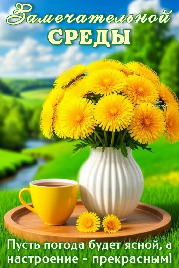 Открытка ЗАМЕЧАТЕЛЬНОЙ СРЕДЫ! ПУСТЬ ПОГОДА БУДЕТ ЯСНОЙ, А НАСТРОЕНИЕ - ПРЕКРАСНЫМ!