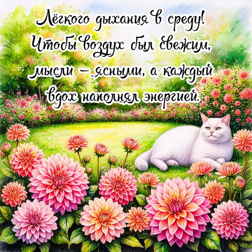 Открытка Лёгкого дыхания в среду! Чтобы воздух был свежим, мысли — ясными, а каждый вдох наполнял энергией.
