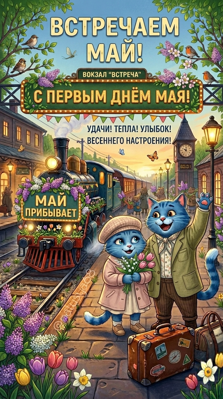 Открытка Май прибывает! Желаю тепла, улыбок и чудесного весеннего настроения! ✨