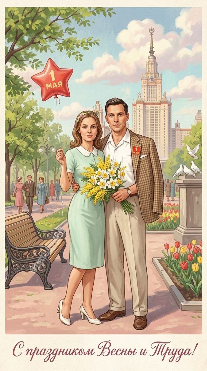 Открытка 1 мая. С праздником весны и труда!