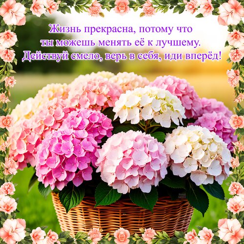 Открытка Жизнь прекрасна, потому что ты можешь менять её к лучшему. Действуй смело, верь в себя, иди вперёд!