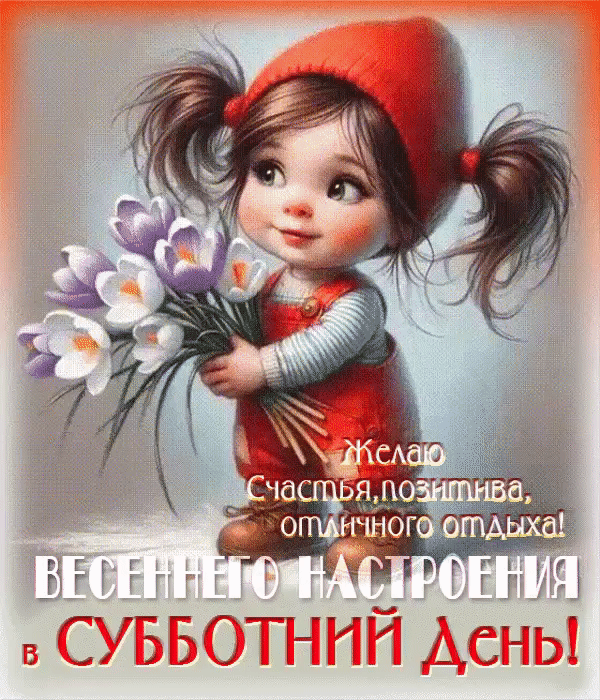 Анимированная открытка Желаю счастья, позитива, отличного отдыха! Весеннего настроения в субботний день!