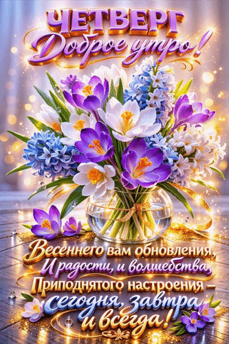 Анимированная открытка Четверг. Доброе утро! Весеннего вам обновления и радости, и волшебства, приподнятого настроения -
