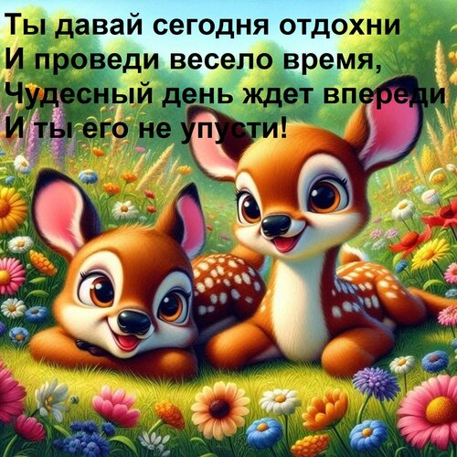 Открытка Ты давай сегодня отдохни И проведи весело время, Чудесный день ждет впереди И ты его не упусти!