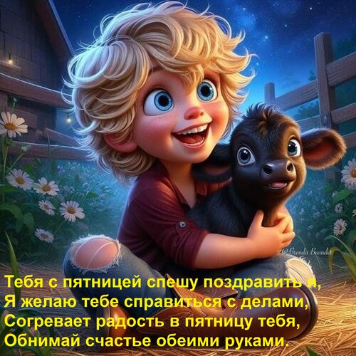 Открытка Тебя с пятницей спешу поздравить я, Я желаю тебе справиться с делами, Согревает радость в пятницу те