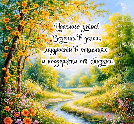Открытка Удачного утра! Везения в делах, мудрости в решениях и поддержки от близких.