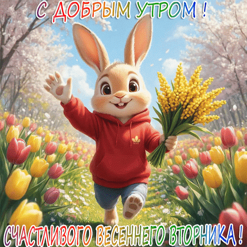 Анимированная открытка С добрым утром! Счастливого весеннего вторника!