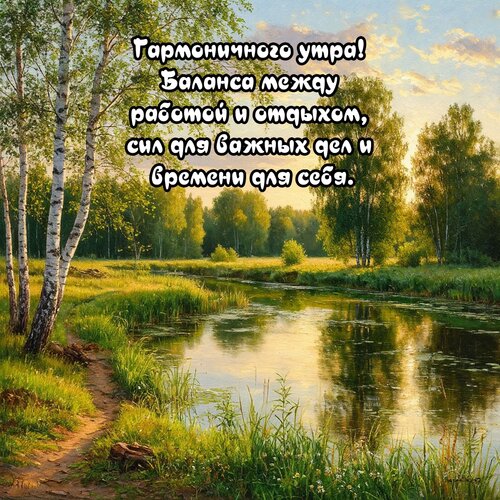 Открытка Гармоничного утра! Баланса между работой и отдыхом, сил для важных дел и времени для себя.