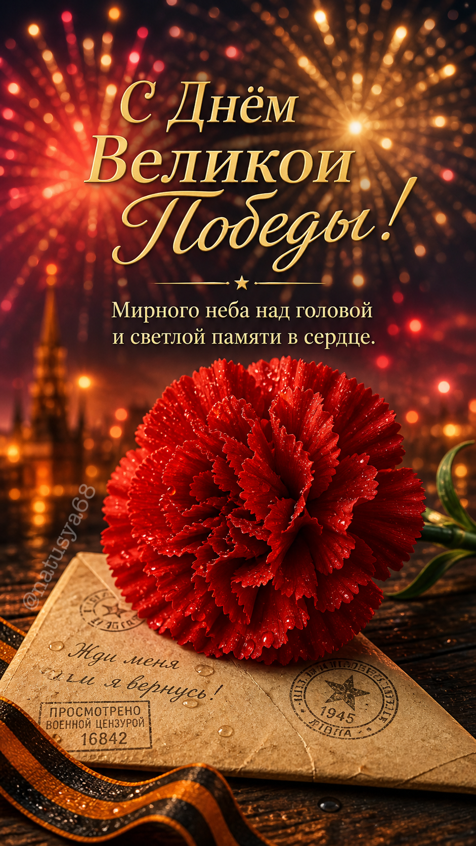 Открытка С днём Великой победы! Мирного неба над головой и светлой памяти в сердце!