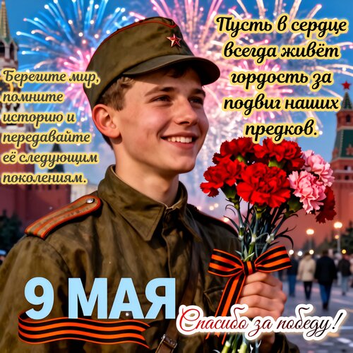 Открытка Берегите мир, помните историю и передавайте ее следующим поколениям.